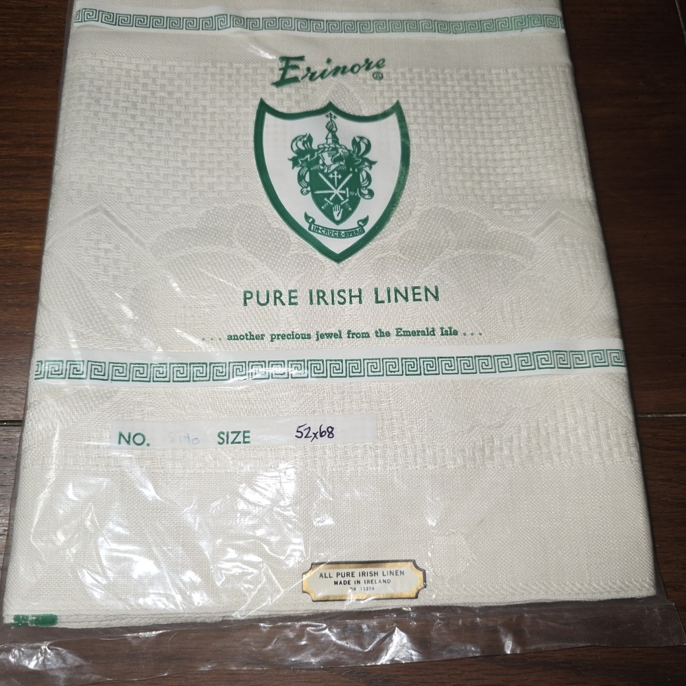 Vintage Erinore Pure Irish Linen Tablecloth 52X68 Floral‎ Ireland MCM Dining
